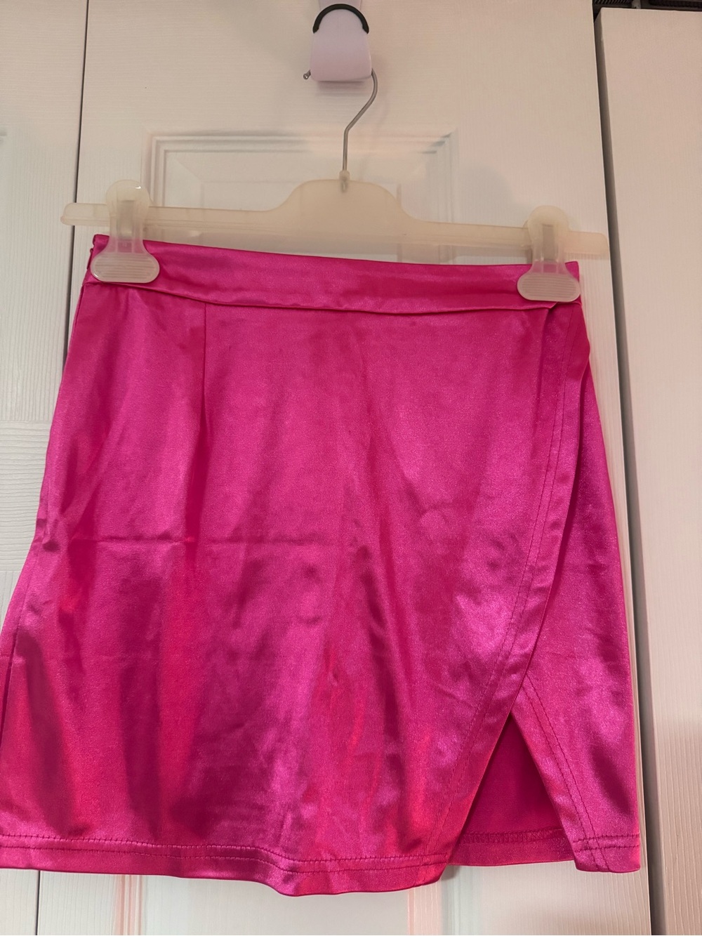 SHEIN Bright Pink Satin Wrap-Front Mini Skirt